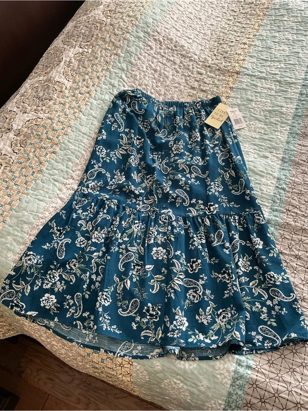 Kohl's Teal Floral Tiered Midi Skirt